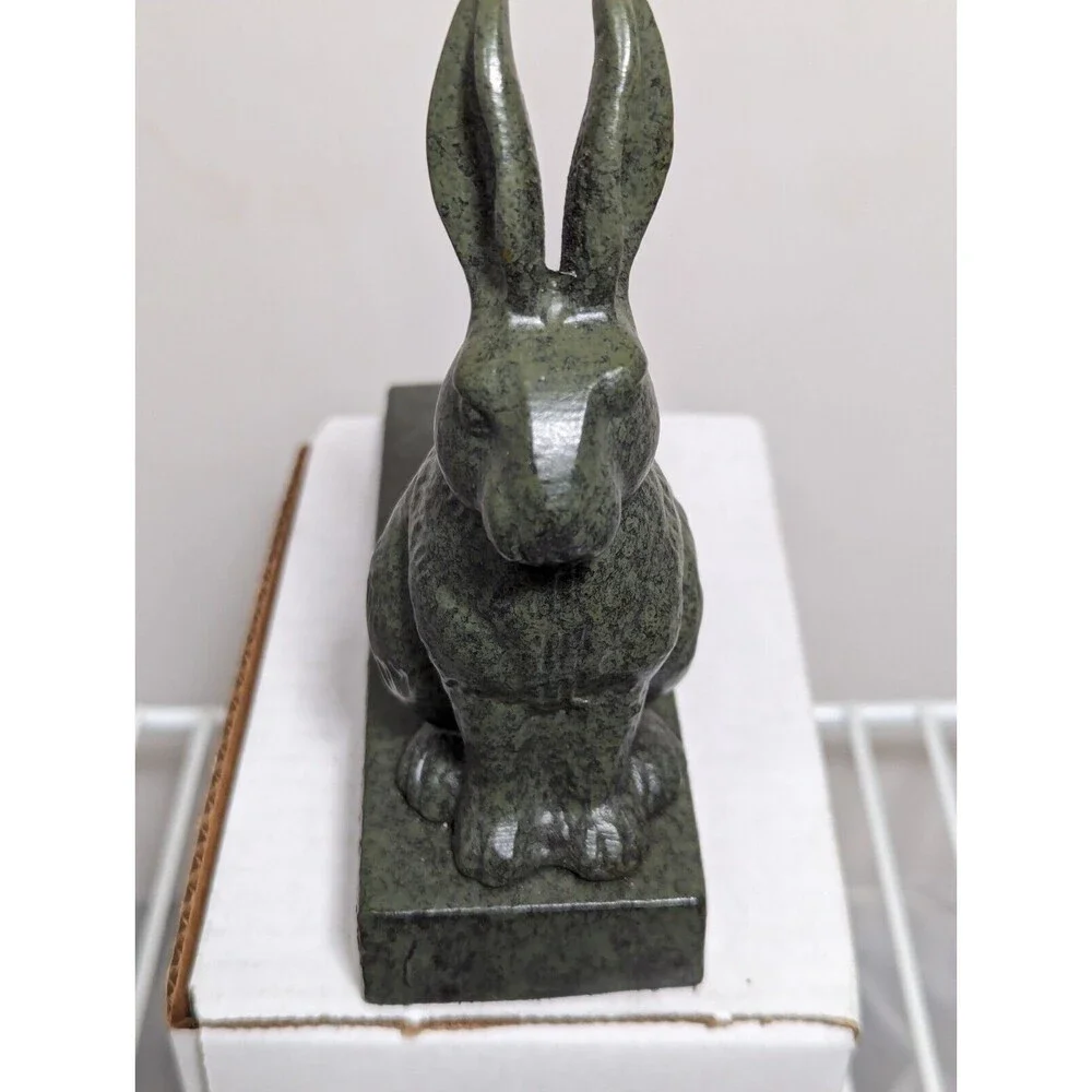 Bunny Rabbit Doorstop Wedge Cast Iron Rustic Antique Turquoise Garden Decor